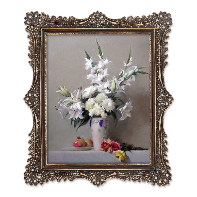 Victorian Picture Frame with Flower & Feather Carvings - 8x10 / 11x14