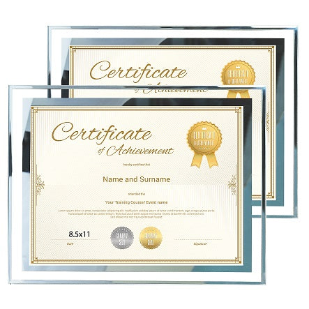 8.5 x 11 Frames for Documents Certificates Clear With Silver Accents
