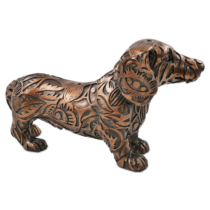 Dachshund statues are beautifully crafted in resin with charming details of paper-cutting style carving.