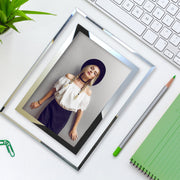 8x10 picture frame, clear with silver borders for wall and tabletop