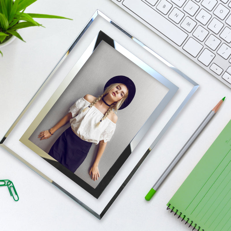 8x10 picture frame, clear with silver borders for wall and tabletop