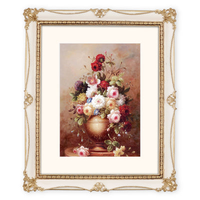 White 8x10 antique picture frame with hand-carved flower embossed border for wall and tabletop display, hand-painted resin
