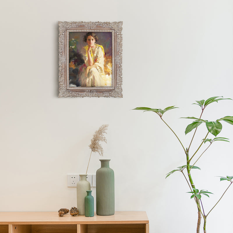 Black 8x10 vintage picture frame with seashell and floral carved border displayed in home décor setting
