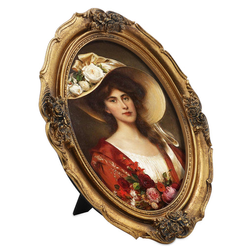8x10 / 11x14 Victorian oval vintage picture frame with antique floral detail displayed in home décor setting