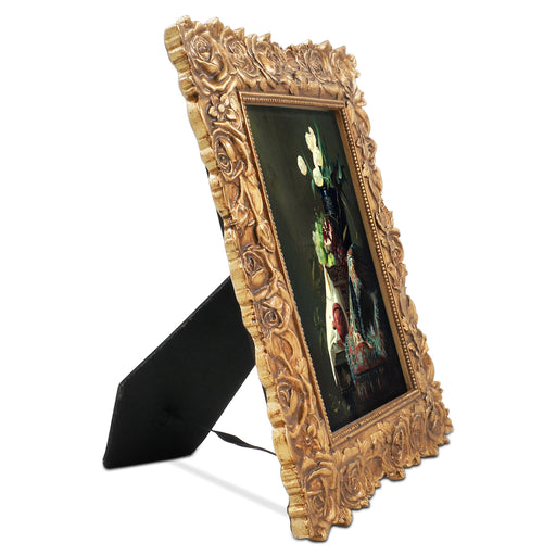 8x10 antique gold picture frame with hand-carved rose flower border