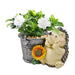 A beige and gray resin hedgehog planter with a sunflower decoration, designed for home garden decor.