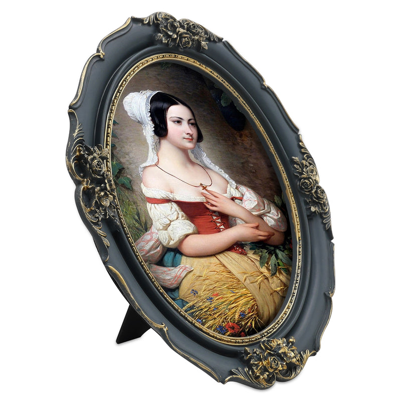Vintage Picture Frame 8x10 / 11x14 Victorian oval vintage picture frame with antique floral detail displayed in home décor setting