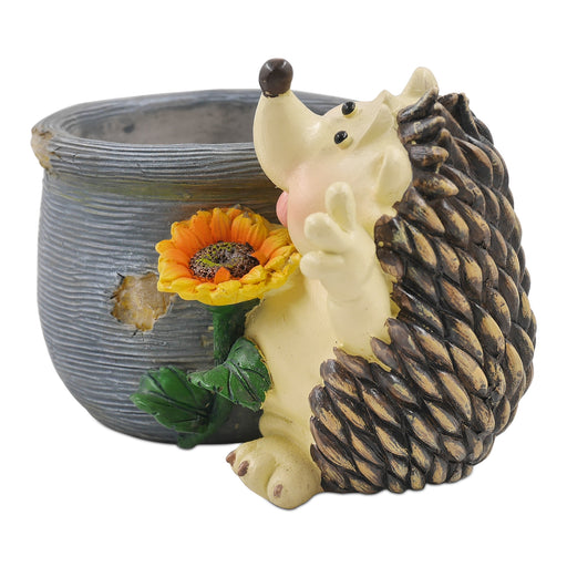 The succulent pot is made of resin which is sturdy and has an adorable hedgehog design. 