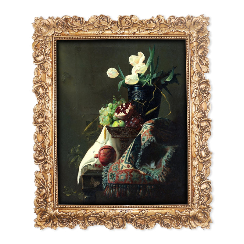 8x10 antique gold picture frame with hand-carved rose flower border