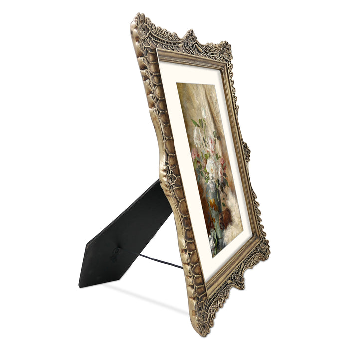 Victorian Picture Frame with Flower & Feather Carvings