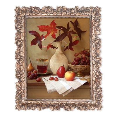 8x10 antique picture frame with hand-carved rose flower border