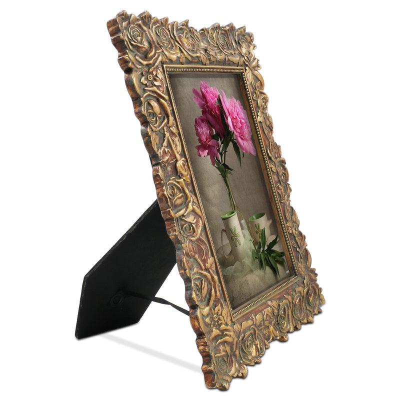8x10 antique picture frame with hand-carved rose flower border
