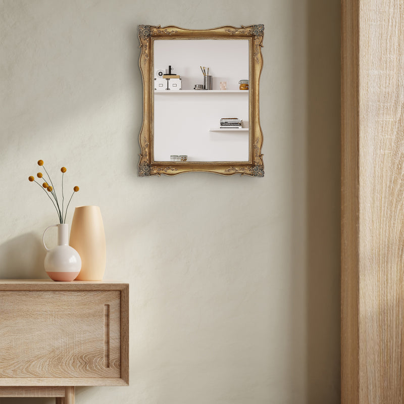 Wall Mirror with Floral Carving for Living Room Hallway, Vintage Home Decor, Wedding Anniversary Gifts