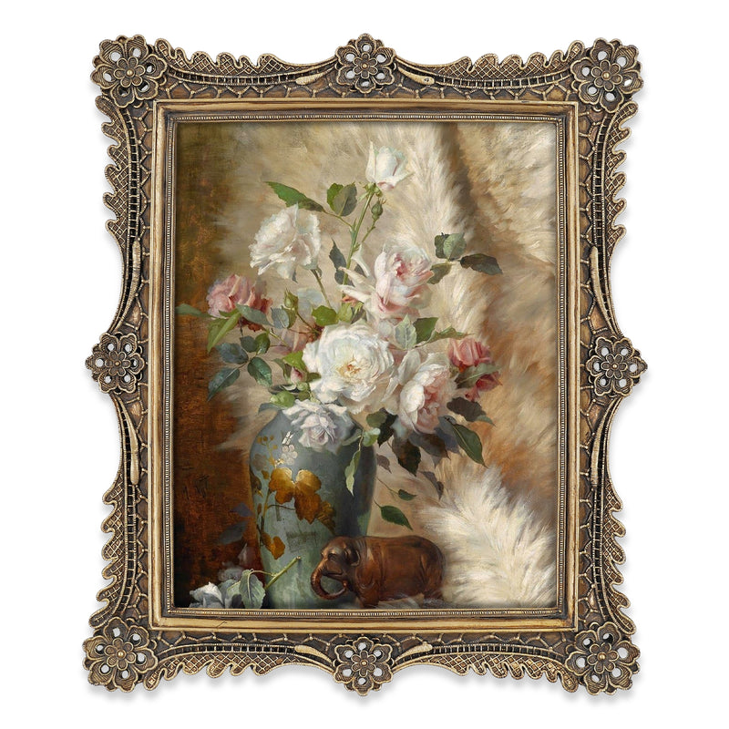 Victorian Picture Frame with Flower & Feather Carvings - 8x10 / 11x14