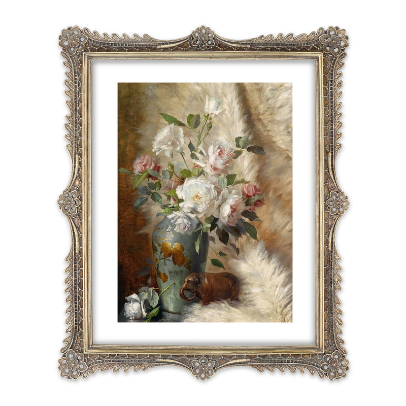 Victorian Picture Frame with Flower & Feather Carvings - 8x10 / 11x14