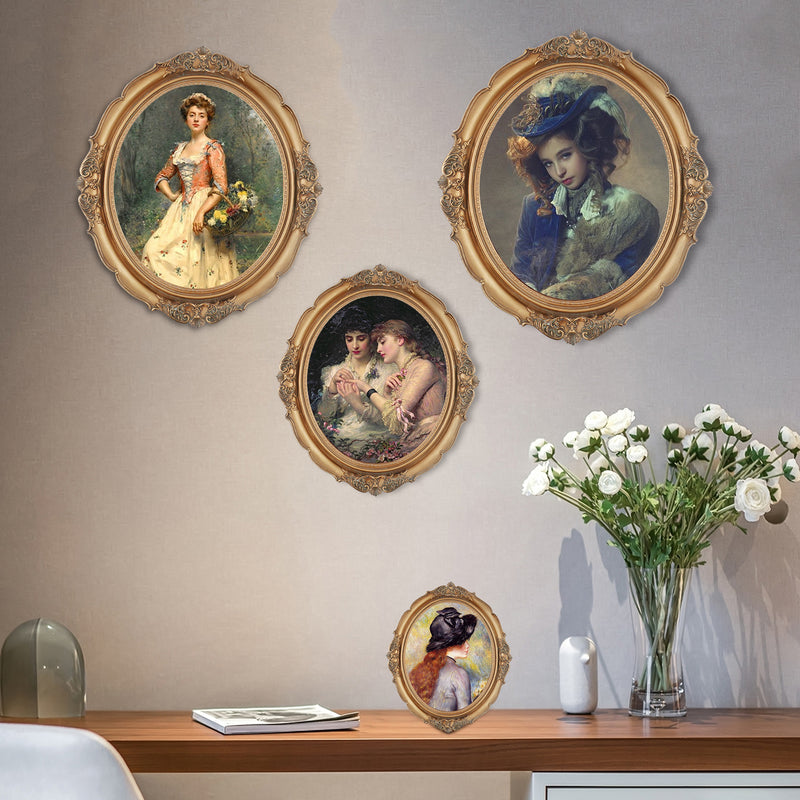 Vintage Oval Picture Frames, Gold Frame with Embossed Flourish Details for Wall and Tabletop