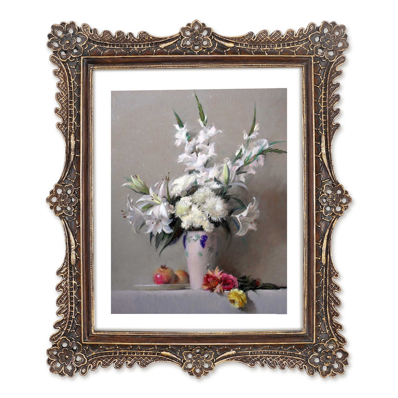 Victorian Picture Frame with Flower & Feather Carvings - 8x10 / 11x14
