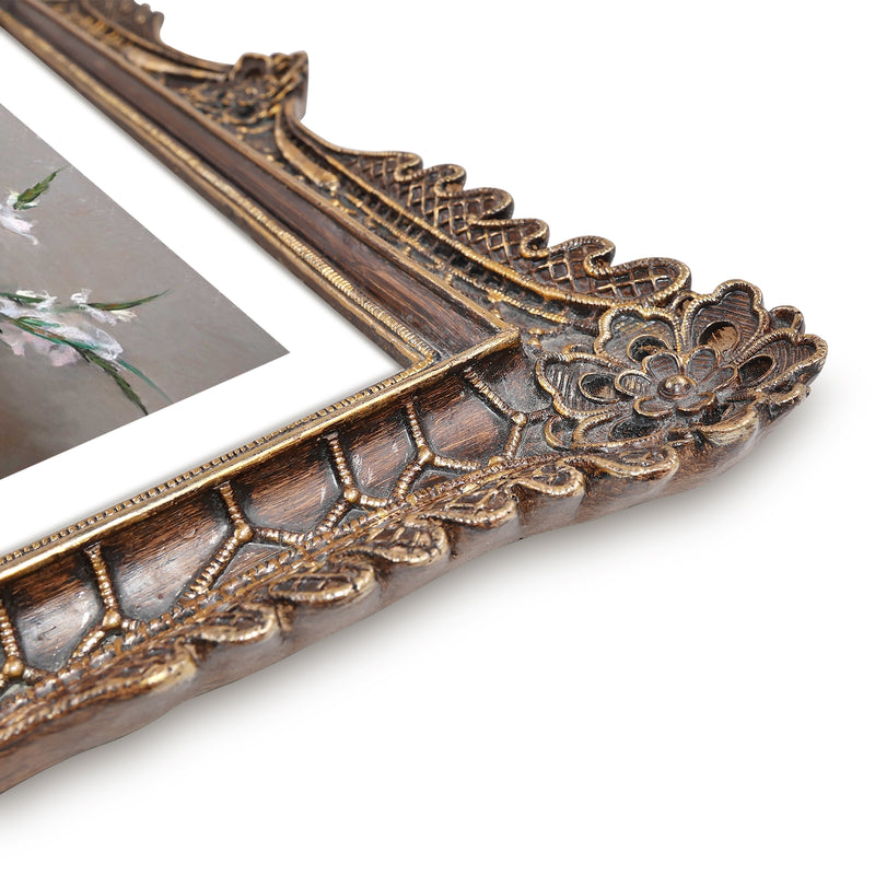 Victorian Picture Frame with Flower & Feather Carvings - 8x10 / 11x14