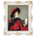 An ornate vintage-inspired picture frame with white edges and gold accents, designed for an 8x10-inch picture, featuring a decorative painting of a man inside.